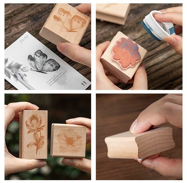 Ink Blossom Wooden Rubber Stamps 8 Styles Flower Seal