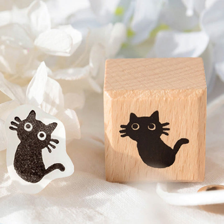 Mini Cute Cat Rubber Stamp 6 Styles Options Wood Rubber Stamps