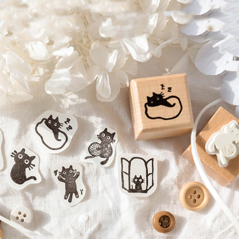 Mini Cute Cat Rubber Stamp 6 Styles Options Wood Rubber Stamps