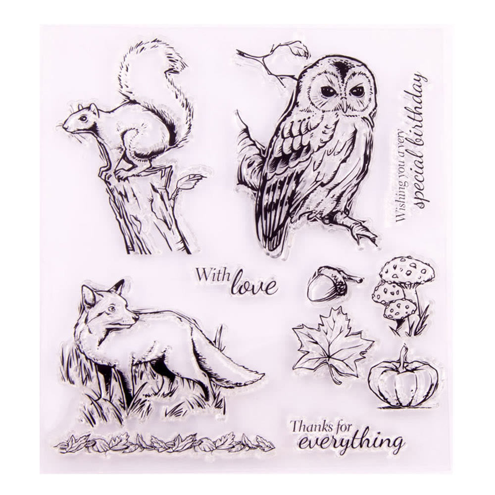 Clear Animals Plants Silicone Rubber Stamps Animal Theme Squirrel Owl Wolf