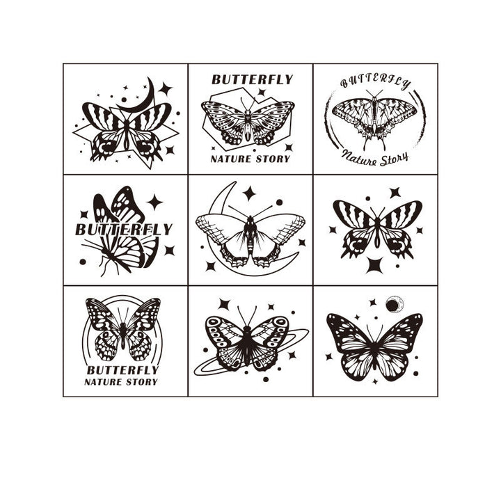 9Pcs Wood Rubber Stamps Sea of Stars and Butterfly Theme DIY Craft Card Stamp