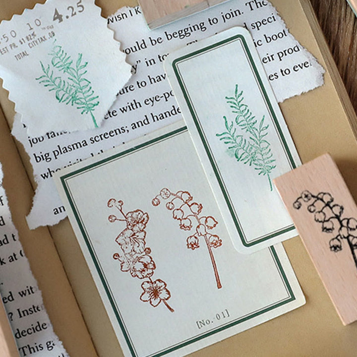 22Pcs Wooden Rubber Stamps Plants Pattern Set for DIY Craft Scrapbooking