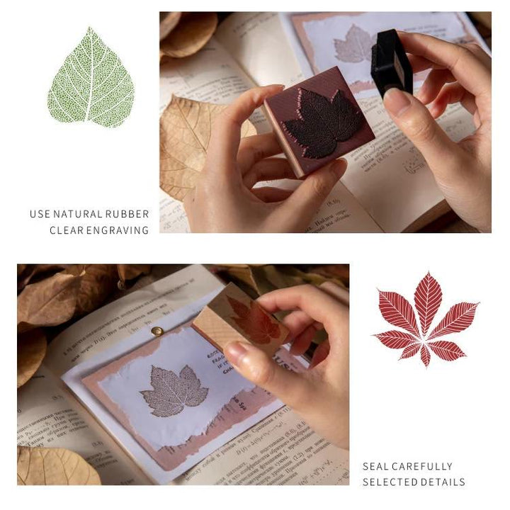 8 Style Leaf Wooden Rubber Stamp DIY Maple Leaf Ginkgo Leaf Bodhi Leaf Clover