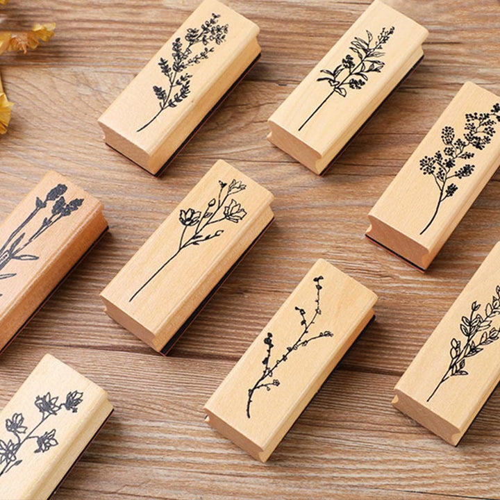 Flower and Plants Seal Stamps Vintage Wood Rubber Stamps 8 Styles Options