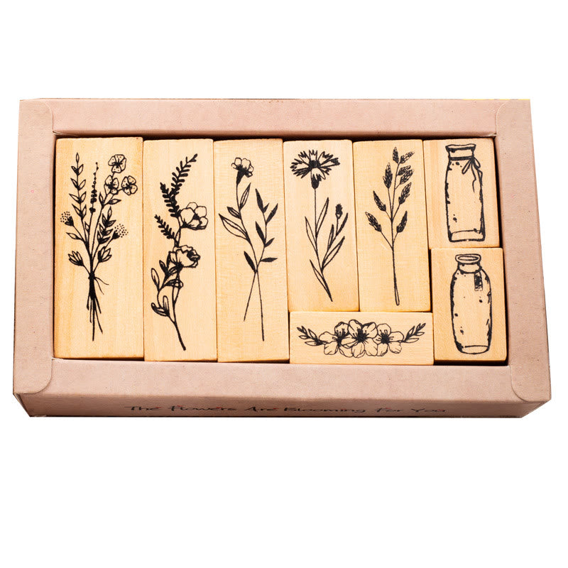 8Pcs Floral Plants Rubber Stamps Set for Journal Scrapbook DIY