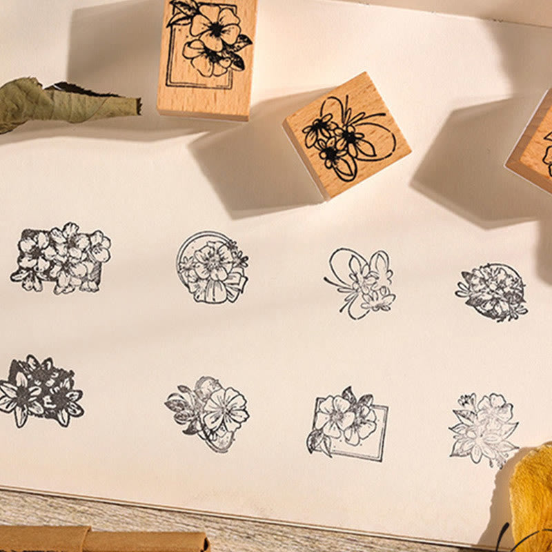 Flower Seal Wooden Rubber Stamps 8 Style Floral Decorative Rubber Stamp