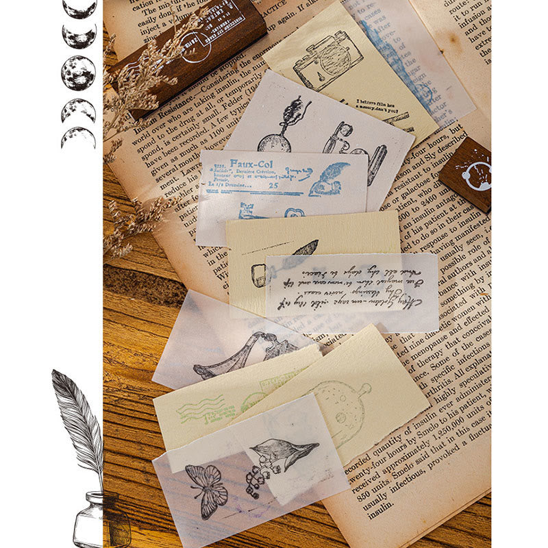 7Pcs Vintage Wood Rubber Stamps Set Theme of Travel Diary Nature Antique