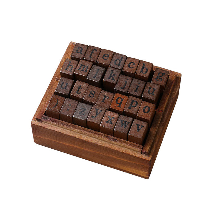 28Pcs Handwriting Schoolbook Alphabet Rubber Stamps Set Retro Wooden Stamps