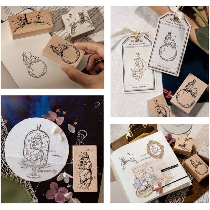 8 Styles Characters Wooden Rubber Stamps For Card Making