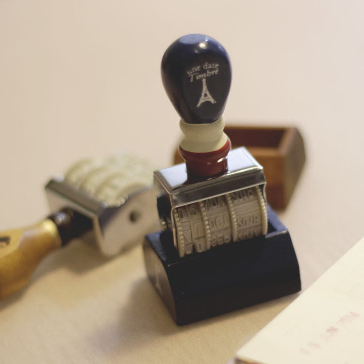 Vintage Date Stamp Calendar Roller Stamp with Wooden Base