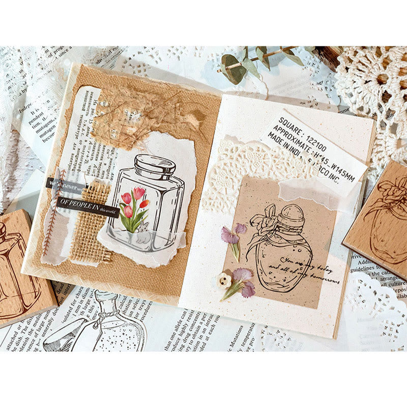 8 Styles Bottles Wooden Rubber Stamps For Card Making