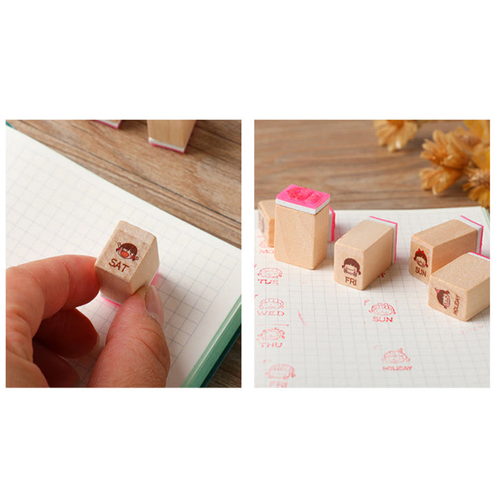 8 Styles Set Emoticon Wooden Rubber Stamps For Card Making