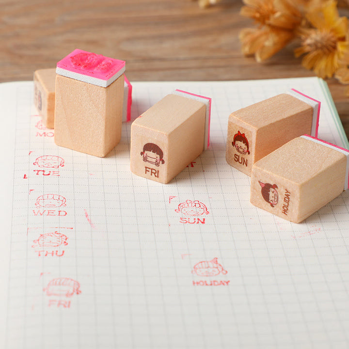 8 Styles Set Emoticon Wooden Rubber Stamps For Card Making