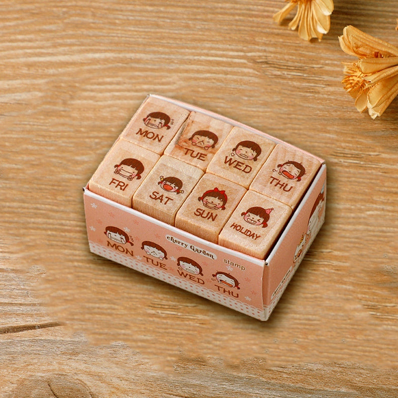 8 Styles Set Emoticon Wooden Rubber Stamps For Card Making