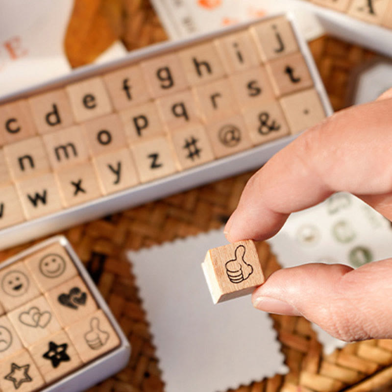 Typewriter Emoji Numbers Series Wooden Rubber Stamps Sets