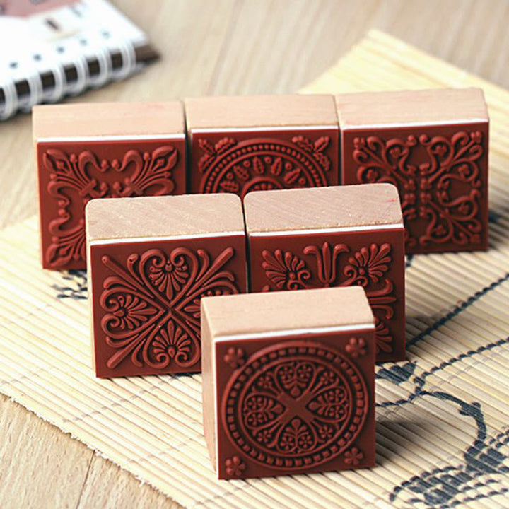 6 Styles Retro Floral Wooden Stamps For Card Making