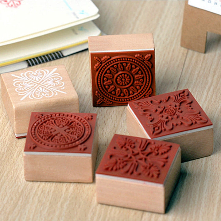 6 Styles Retro Floral Wooden Stamps For Card Making