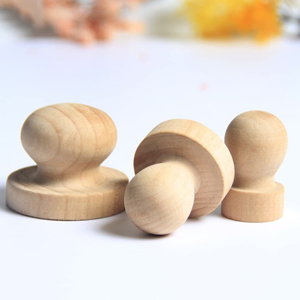 DIY Wooden Stamps Round Handle Knobs For Craft Card