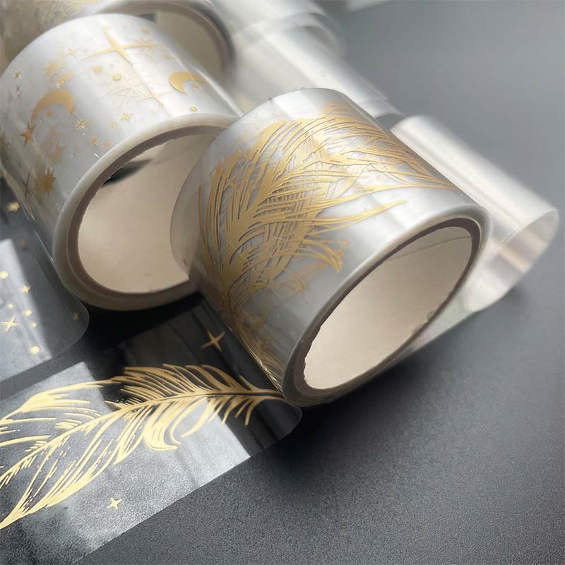 Golden Stamping Clear PET Tape Butterfly Feather Pinecone Star Ginkgo Leaf