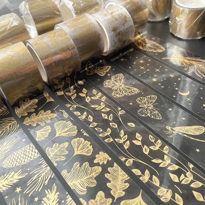 Golden Stamping Clear PET Tape Butterfly Feather Pinecone Star Ginkgo Leaf