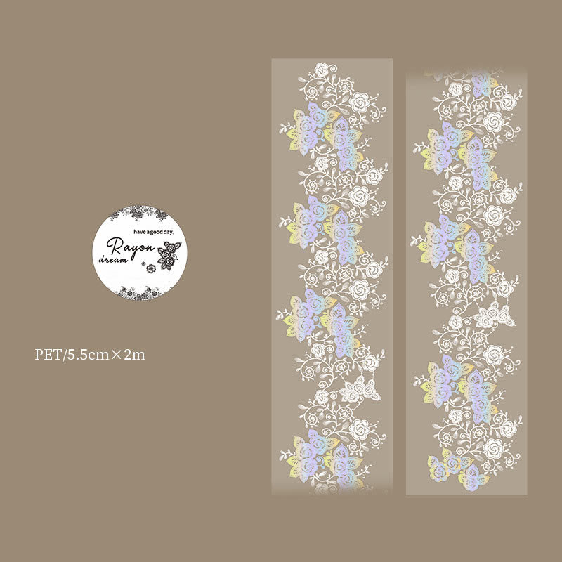 Rayon Dream Floral Gilting PET Tape Waterproof Transparent Lace Sticker Roll