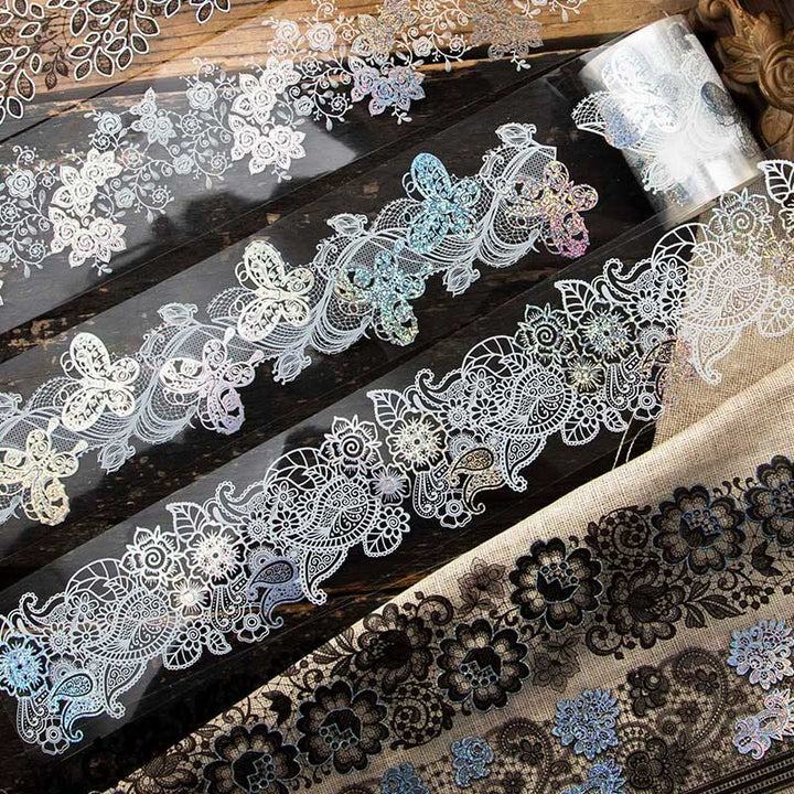 Rayon Dream Floral Gilting PET Tape Waterproof Transparent Lace Sticker Roll