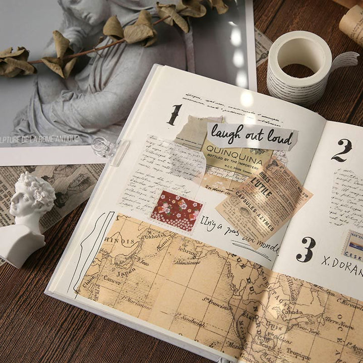 Gothic Style Washi Tape Bookish Number Alphabet Newspaper Map Letters Theme