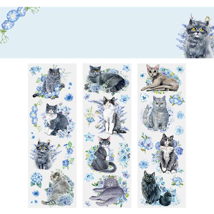 Cat with Flowers Series Transparent PET Stickers Fro Scrapbook