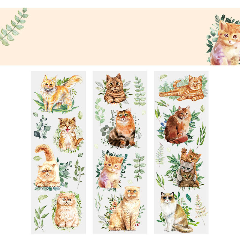 Cat with Flowers Series Transparent PET Stickers Fro Scrapbook