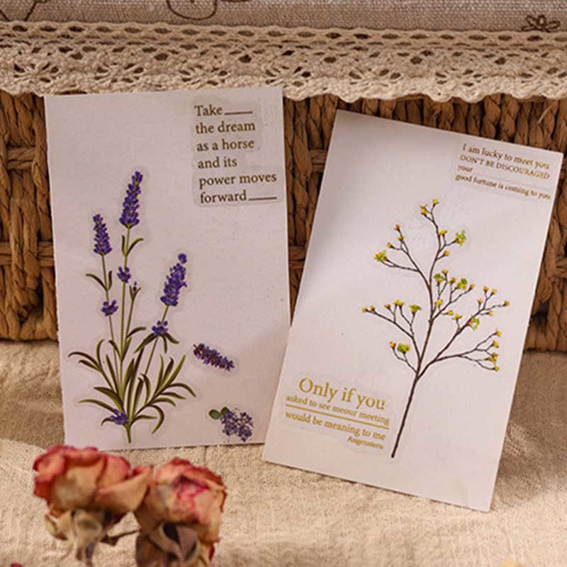 Natural Plants Floral Stickers Daisy Rose Lavender Eucalyptus