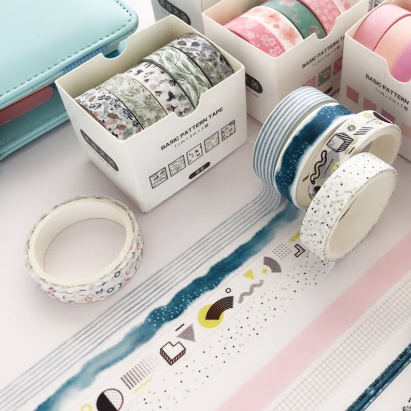 5 Rolls Simple Washi Tape Set Paper Decorative Adhesive Tape