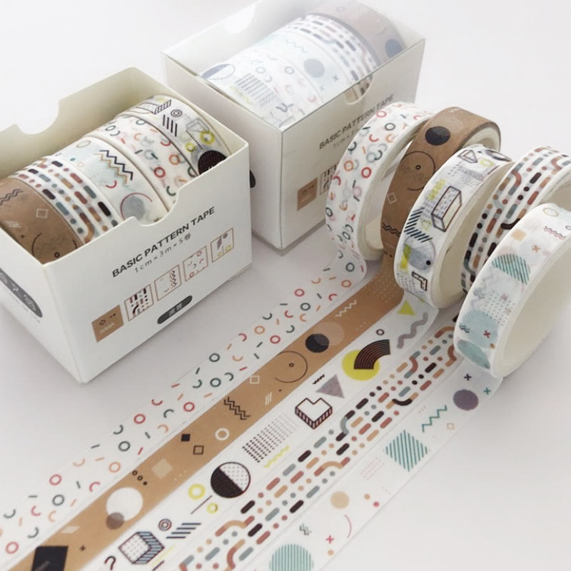 5 Rolls Simple Washi Tape Set Paper Decorative Adhesive Tape