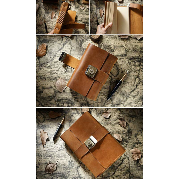 Retro Leather Password Locked Notebook 320Pages Handmade Travel Diary Journal