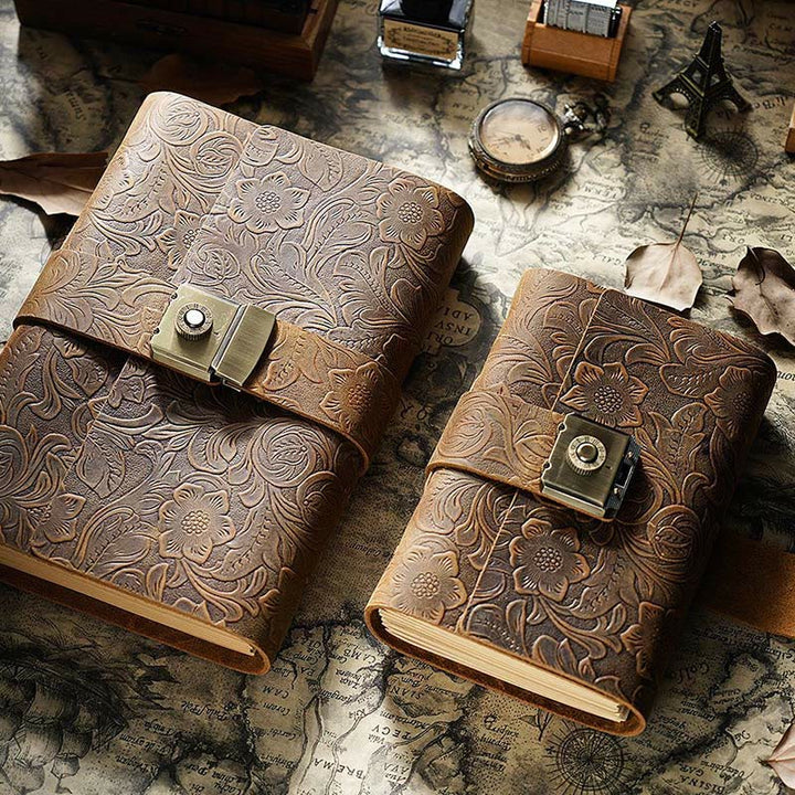 Retro Leather Password Locked Notebook 320Pages Handmade Travel Diary Journal