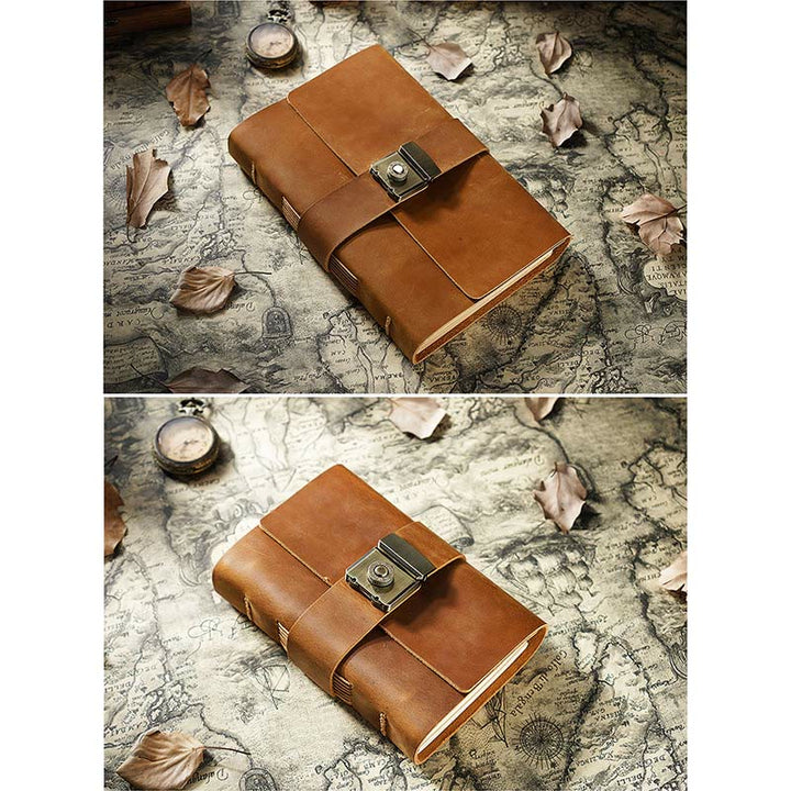 Retro Leather Password Locked Notebook 320Pages Handmade Travel Diary Journal