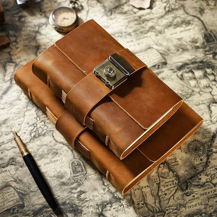 Retro Leather Password Locked Notebook 320Pages Handmade Travel Diary Journal