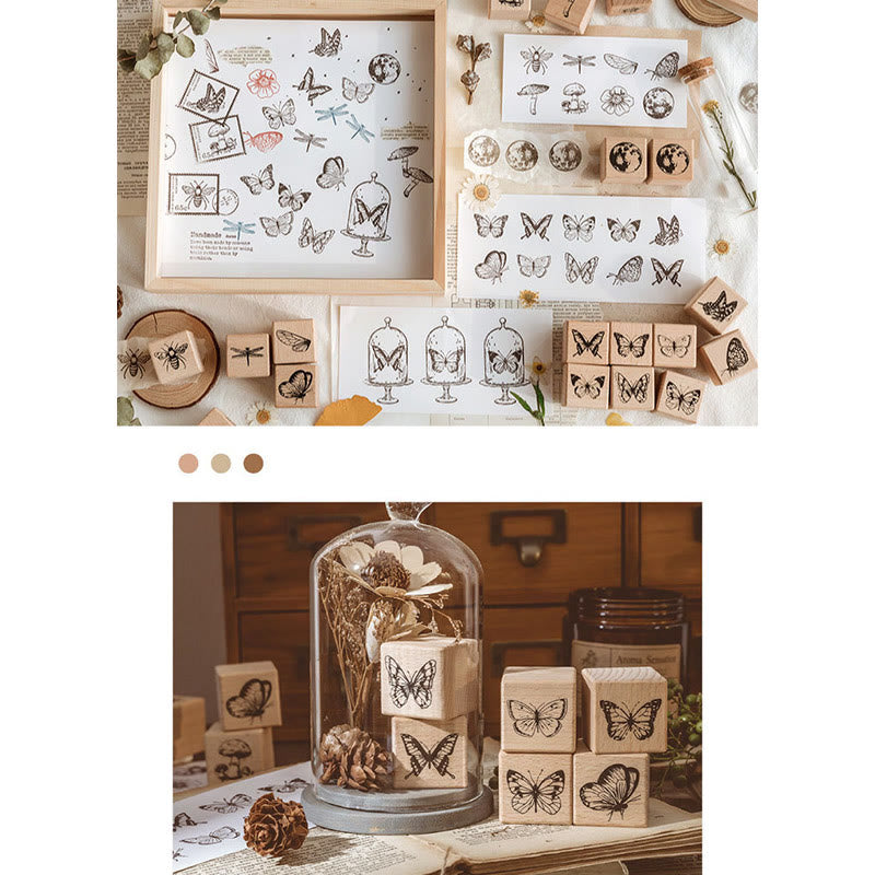 Forest Specimen Series 16 Styles Wooden Rubber Stamps Butterfly Mushroom Insect