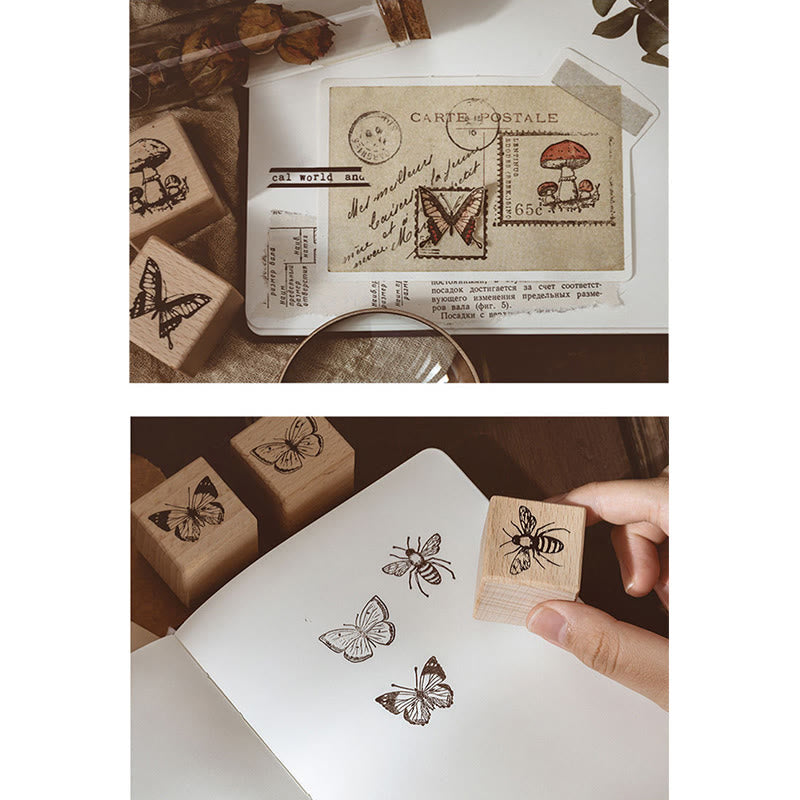 Forest Specimen Series 16 Styles Wooden Rubber Stamps Butterfly Mushroom Insect