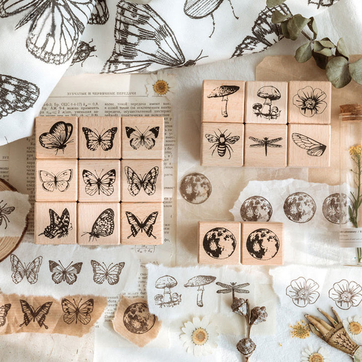 Forest Specimen Series 16 Styles Wooden Rubber Stamps Butterfly Mushroom Insect