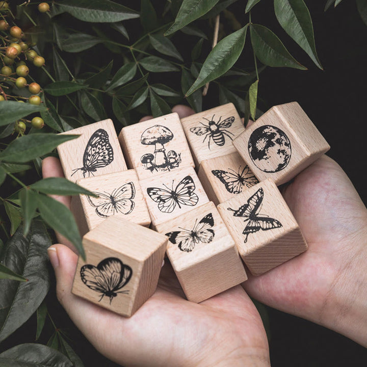 Forest Specimen Series 16 Styles Wooden Rubber Stamps Butterfly Mushroom Insect