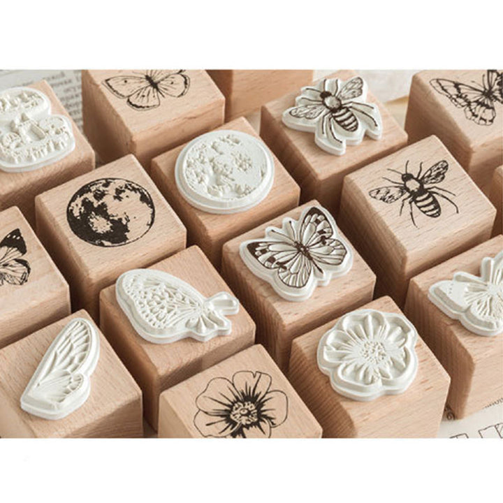 Forest Specimen Series 16 Styles Wooden Rubber Stamps Butterfly Mushroom Insect