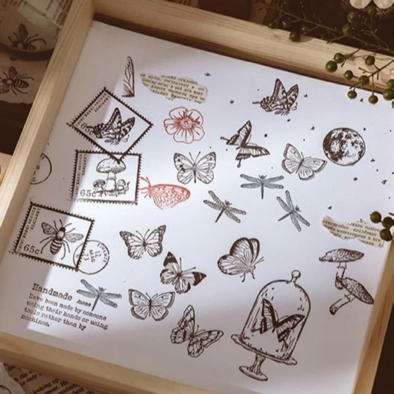 Forest Specimen Series 16 Styles Wooden Rubber Stamps Butterfly Mushroom Insect