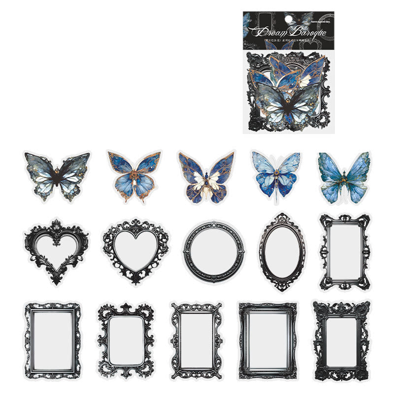 Dream Baroque Series Butterfly and Frame Theme PET Stickers Pack