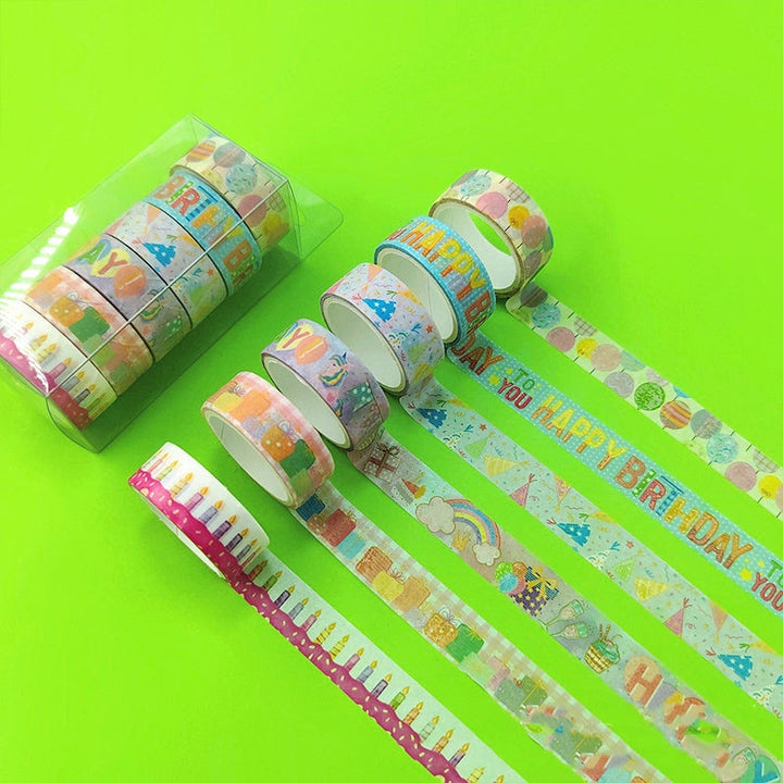 6pcs Set Luminous Birthday Theme Paper Tape DIY Scrapbook Decor