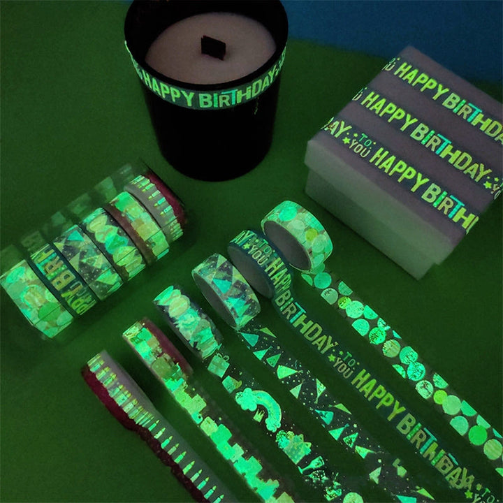 6pcs Set Luminous Birthday Theme Paper Tape DIY Scrapbook Decor