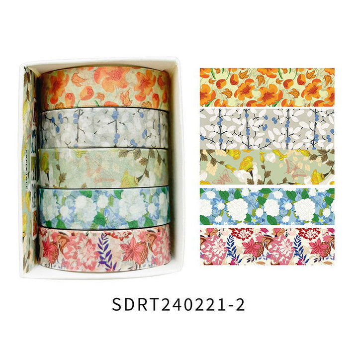 5pcs Set Spring Romance Decorative Paper Tape DIY Scrapbook Decor