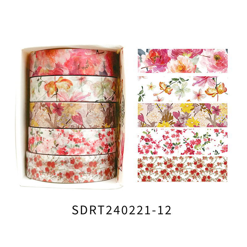 5pcs Set Spring Romance Decorative Paper Tape DIY Scrapbook Decor