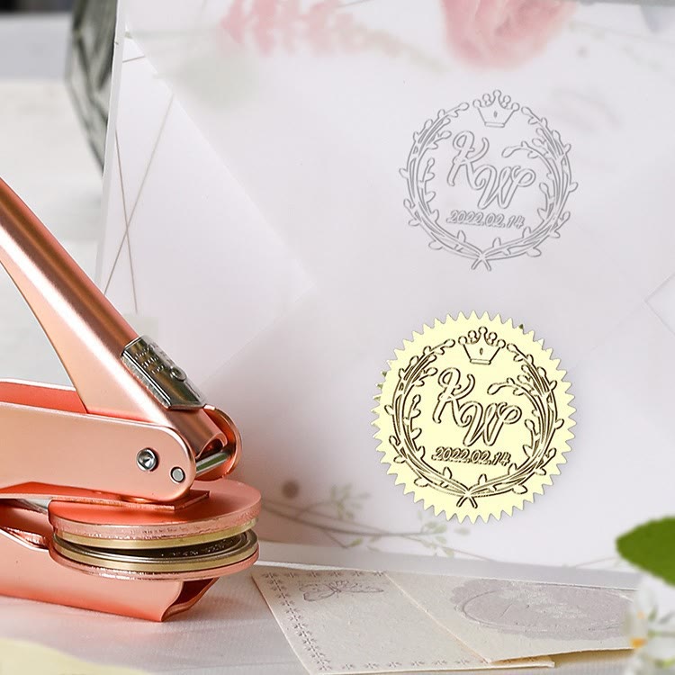 Personalized Floral Embosser Stamp With Initial Letter