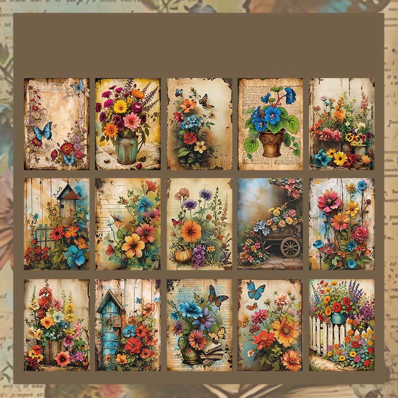 Retro Flower Garden Paper Decorative Scrapbook Journaling Backing Paper