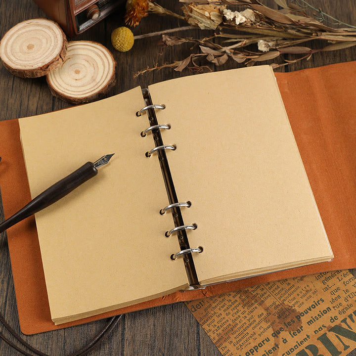 A6 Leather Cover Kraft Paper Notebook For Bullet Journal